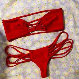 Lee Lani Red Strapless Ibiza Bikini Size Medium